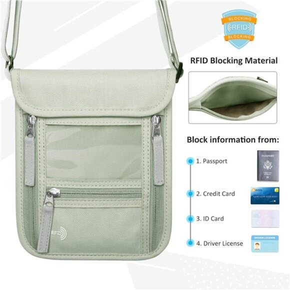Passport Holder Neck Pouch Travel Wallet for Women and Men, RFID - Picture 3 of 7